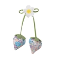 Floral print stuffed strawberry fabric charm with a white embroidered flower accessory - Blue Floral Strawberry