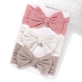 Baby bow headband set in soft ribbed knit fabric featuring pink, white, and coffee colors - Pink-White-Light Coffee (3C)