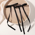 Pair of elegant black ribbon bow hair clips with long streamers for girls - Black