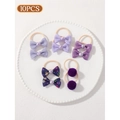 10-piece purple bow and pompom hair tie set for babies with high elasticity bands - Purple Pom-pom Plaid