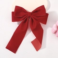 Large wine red velvet bow hair clip with long ribbons for elegant ponytail styling - Mini Simple Style (5358) / Red