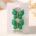 Barrettes papillon en tricot vert émeraude fait main avec détails en fil doré - Vert Émeraude