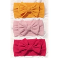 Three-piece baby bow headbands set in ginger yellow, soft pink and rose red ribbed fabric - Ginger-Pink-Rose Red (3M)