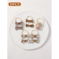 10pcs earth tone hair ties set with bows and pom poms for toddlers and girls - Brown Pom-pom Polka Dot