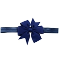 Classic navy blue ribbed bow headband with elastic strap for toddlers and kids - Navy Blue