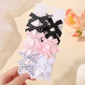 10-piece cute plaid and lace bow hair clips set for girls on display card - Pink Black White Polka Dots (12E)