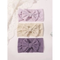 3-pack soft ribbed baby headbands with large bows in purple, beige and dark plum colors - Light Purple-Creamy Yellow-Dark Purple (3AJ)