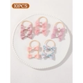 10pcs pink bow hair tie set for kids featuring plaid, lace and floral patterns - Pink Floral Lace