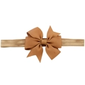 Infant head band featuring a large camel-colored ribbed grosgrain fishtail bow - Tan