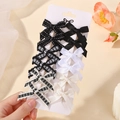 10-piece plaid and polka dot bow hair clip set for girls on a white display card - Vintage Black White Gray Gingham (12G)