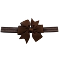 Elastic baby headband with dark brown grosgrain ribbon fishtail bow for infants - Dark Brown
