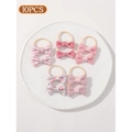 10pcs pink bow hair ties set with floral and checkered patterns for kids - Pink Plaid Floral
