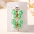 Ensemble de barrettes papillon en tricot vert clair faites main avec bordure dorée - Vert clair