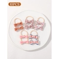 10-piece girls' bow hair ties set featuring pink floral and glitter orange patterns - Pink Plaid Printed