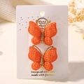 Lot de barrettes papillon orange tricotées main avec détails en fil doré pour fille - Orange