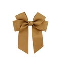 Handmade brown grosgrain ribbon bow hair clip with double layer and long streamers - Brownish Yellow (2)