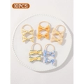 10-piece colorful bow hair tie set for babies with floral and plaid cotton patterns - Yellow Blue Plaid Printed