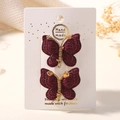 Lot de barrettes papillon en tricot bordeaux faites main avec broderie de fil doré - Bordeaux