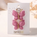 Lot de deux pinces à cheveux papillon en crochet rose faites main avec fil doré - Crochet Rose Clair