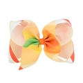 Large striped grosgrain ribbon bow hair clip in vibrant orange yellow and green colors - Orange Yellow Green White Block Style (2)