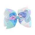 Rainbow geometric grosgrain ribbon hair bow clip in pastel macaron shades for girls - Macaron Color Block Style (4)