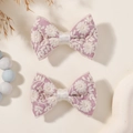 Barrettes à cheveux lilas brodées avec motifs de fleurs blanches pour petites filles - Lavande