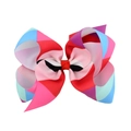 Colorful geometric pattern grosgrain ribbon hair bow clip with rainbow gradient design - Red Pink Blue Purple Block Style (1)