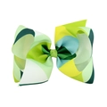 Polygonal rainbow gradient hair bow clip made of premium grosgrain ribbon in green and yellow - Green Yellow Dark Green Block Style (3)