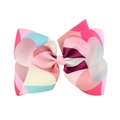 Large grosgrain ribbon hair bow with colorful geometric patterns and gradient rainbow colors - Pink Blue Beige Red Block Style (5)