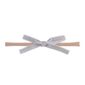 Detail of baby headband featuring grey velvet bow and nude nylon elastic band - Gray Velvet Bow