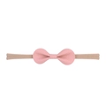 Pink lychee leather bow hairband with nude nylon elastic strap for baby girl - Pink Leather Bow