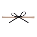 Soft nylon baby headband with a black velvet bow on a neutral beige stretchy band - Black Velvet Bow