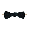 Detailed close-up of handmade dark green velvet bow headband with soft nylon elastic band - Dark Green Velvet Tied Bow (8)