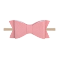 Detailed macro shot of pink faux leather bow headband with soft seamless nylon band - Pink Lychee Grain Faux Leather Bow (10)