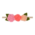 Diadema para bebé con tres flores de fieltro rosa y coral en banda de nylon nude - Estilo de Flor de Fieltro Tricolor (2)