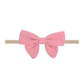 Diadema de nylon suave para bebé con lazo rosa de tela de algodón y lino floral - Lazo de Algodón y Lino Rosa (3)