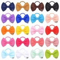 Set of 20 assorted colorful ribbon bow hair ties for girls in a grid display - 20 Colors Mixed
