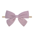 Soft mauve cotton linen baby bow headband with high-elastic nylon band for infants - Dusty Pink Cotton Linen Bow (5)