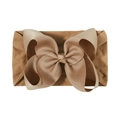 Soft nylon baby headband with a large caramel brown grosgrain ribbon bow detail - Caramel (812-056)