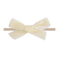 Soft light yellow velvet bow headband for infants with high elastic nylon band - Off-White Velvet Bow (6)