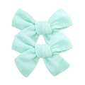 Paire de barrettes à nœuds en lin vert menthe pour filles avec texture unicolore - Vert Menthe (27)