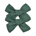 Dark green fabric bow hair clips for girls with textured linen cotton material - Dark Green (39)