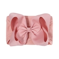 Soft nylon baby headband with wide pink grosgrain ribbon bow for infants and toddlers - Pink (161-049)