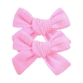 Lot de deux barrettes nœuds en tissu rose clair de 3 pouces en lin texturé - Rose (11)