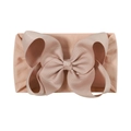 Soft nylon baby headband with a large dusty pink ribbed bow and elastic wide band - Lotus Pink (146-048)