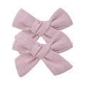 Lot de trois barrettes nœuds en lin rose avec tissu texturé pour enfants et filles - Vieux Rose (18)
