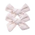 Paire de barrettes à nœud en tissu crème avec matière en lin texturé en blanc cassé - Crème (17)