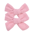 Lot de trois nœuds à cheveux roses en coton et lin pour filles avec texture douce - Rose Macaron (09)