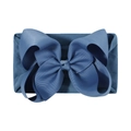Navy blue soft nylon baby headband featuring a large textured ribbed grosgrain bow - Deep Blue (363-051)