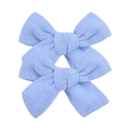 Deux pinces à cheveux nœud papillon en tissu bleu clair texturé pour enfants - Bleu Clair (30)